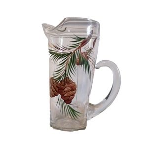 Pinecone Christmas Glass Martini Pitcher Green Pine Bough Retro Barware 28ozs